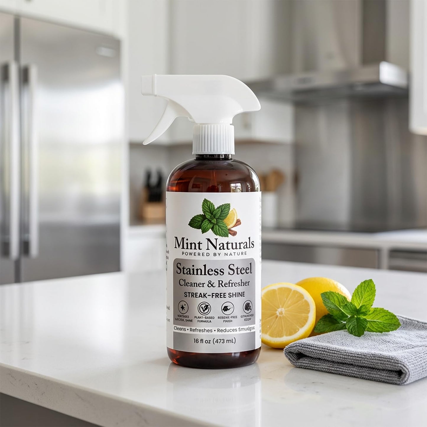 Mint Naturals Natural Stainless Steel Cleaner & Polisher - Plant Based Formula That Helps Clean, Restore Shine & Resist Fingerprints on Fridges