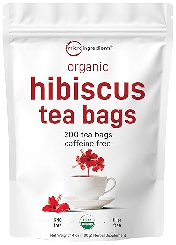 Organic Hibiscus Tea Bags, 200 Count | Premium Source from Hibiscus Flowers | Caffeine Free Herbal Tea | Eco-Friendly Hemp Paper Tea Bags | Non-GMO