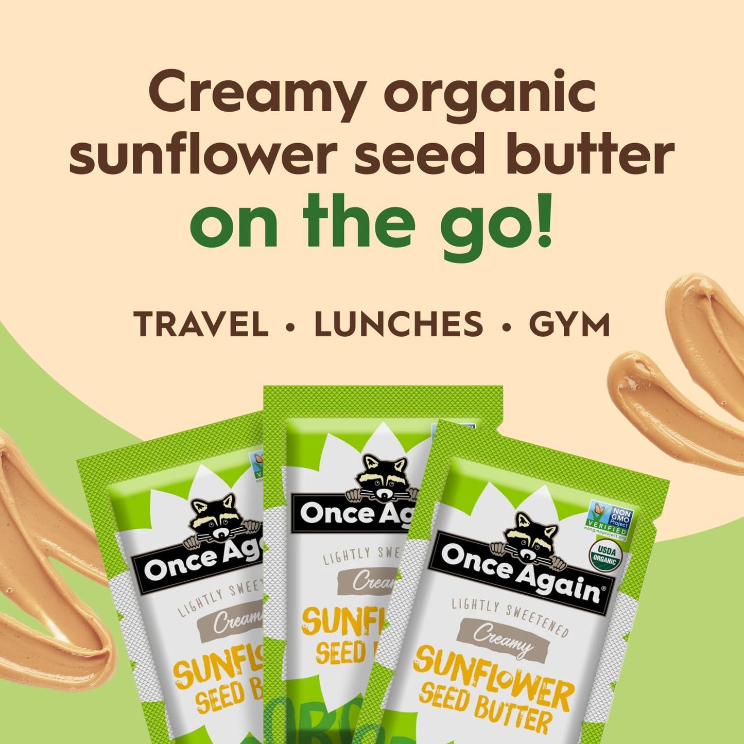 Once Again Organic Sunflower Butter Packets - Individual Sunflower Butter Packets for Snacks, Travel, Lunches - Single Serve Squeeze Packs - Vegan