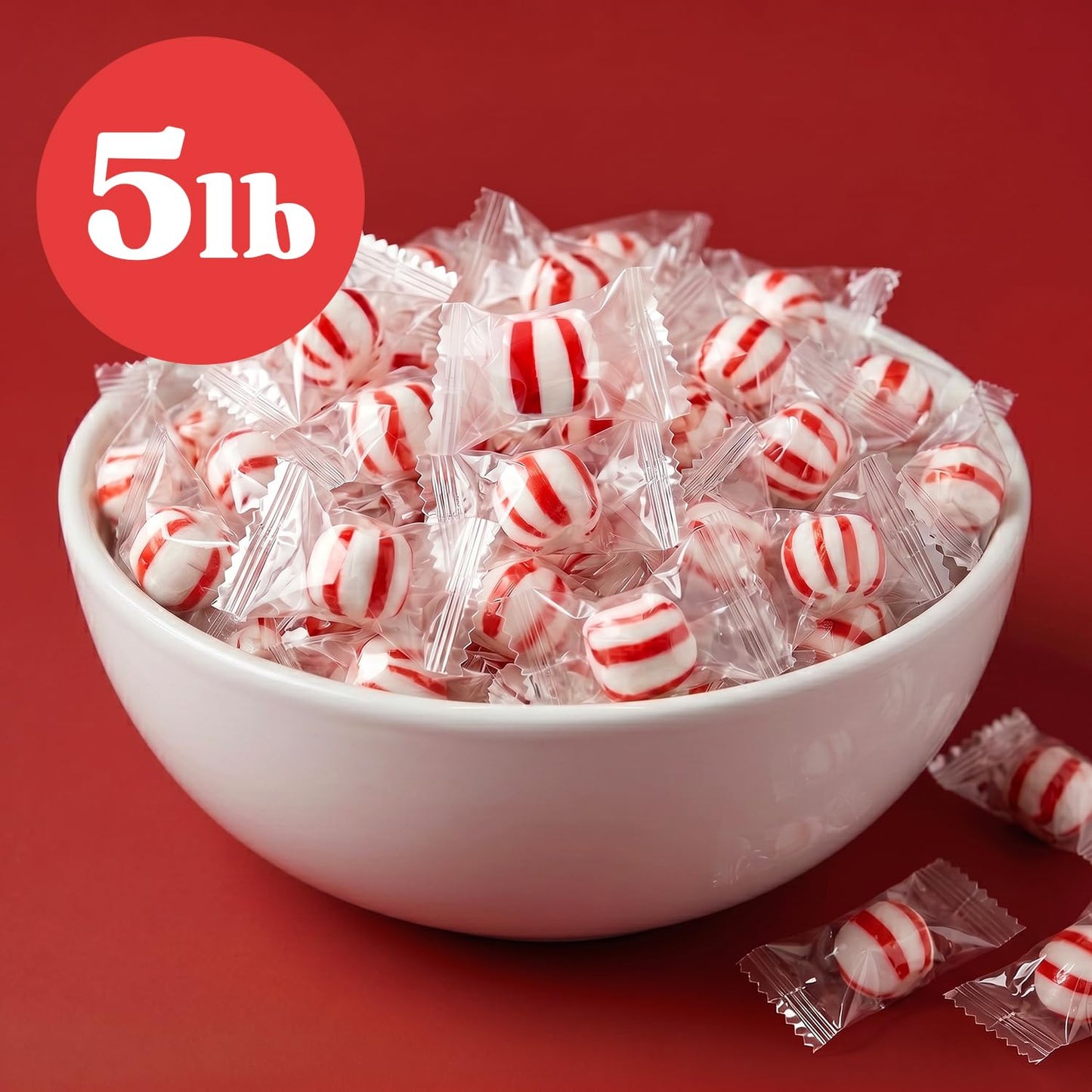 Soft Peppermint Puffs & Mint Candy 5LB Bulk Individually Wrapped - Classic Melt-in-Your-Mouth Candy For Office, Parties, Buffets and Birthdays