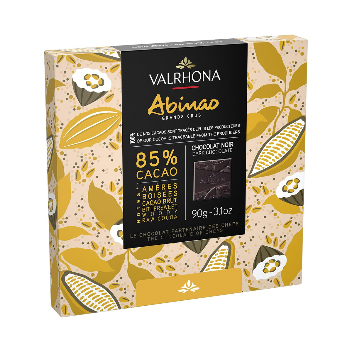 Valrhona Premium Dark Chocolate Gift Box ABINAO 85% Cacao 18 Squares with Powerful Cocoa Notes. Gourmet French Chocolate, Perfect Present