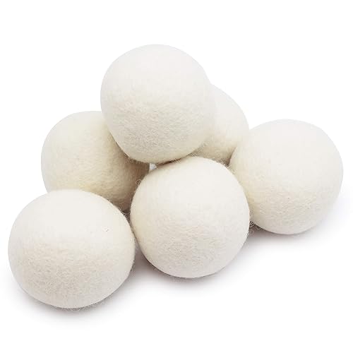 EcoJeannie (WB0006-6 Pk Wool Dryer Balls - Premium XL Organic Eco-Friendly Natural Unscented Non-Toxic Felt Laundry Balls, Anti-Static, Chemical Free