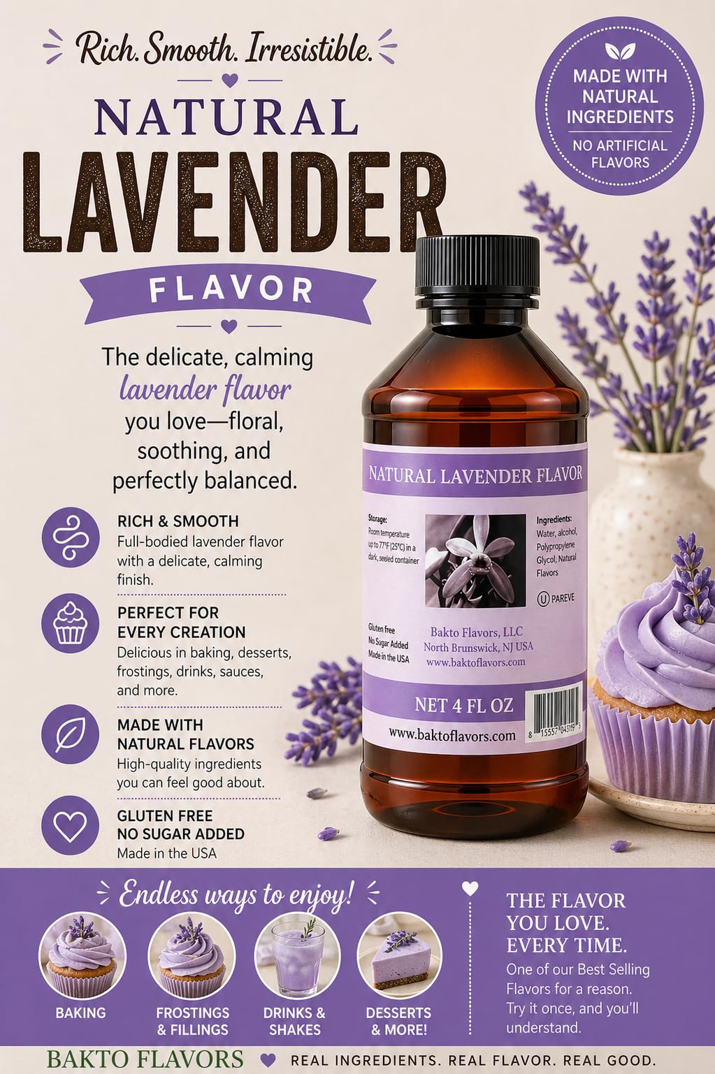 Bakto Flavors Natural Lavender Flavor, 4 Fluid Ounces