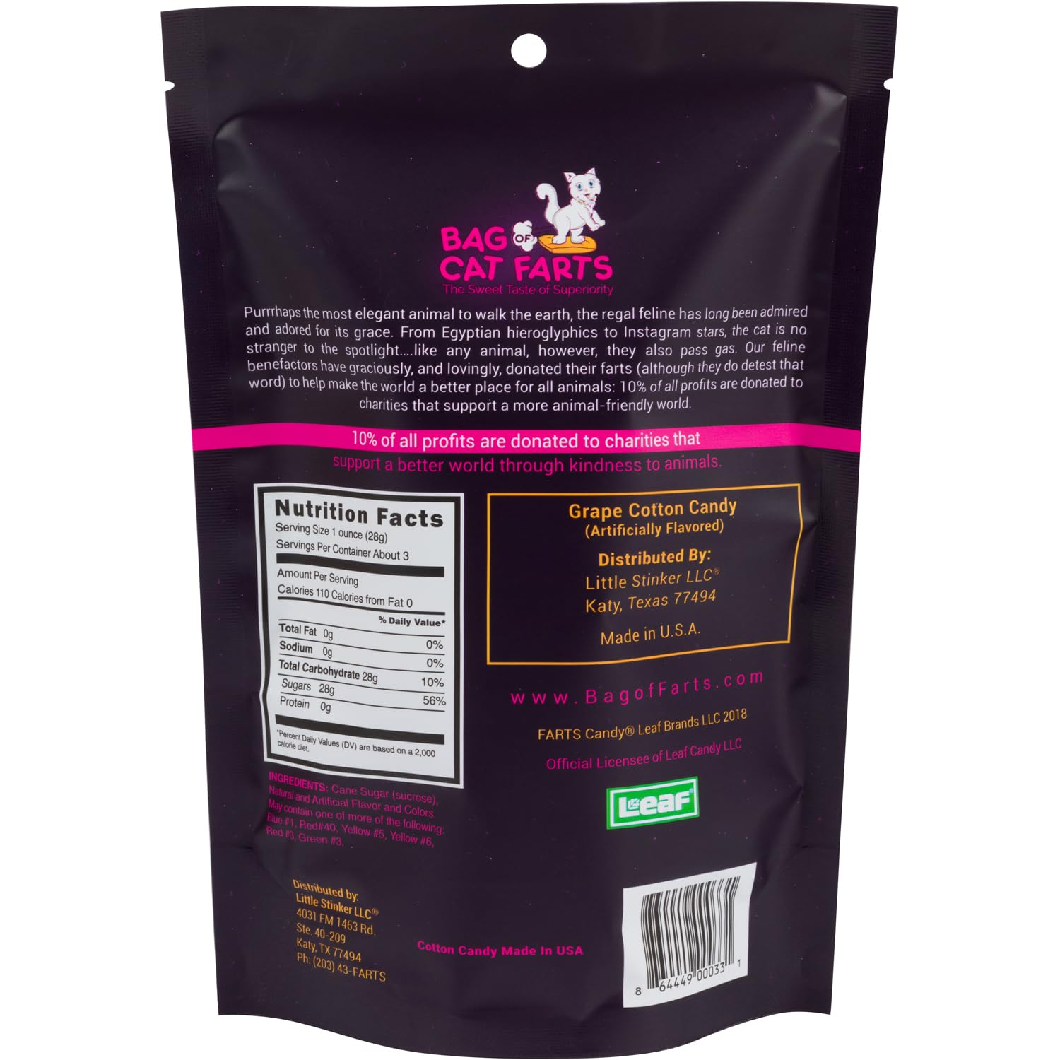 Bag of Cat Farts Grape Cotton Candy, 1 pack / 3 ounces
