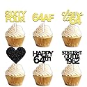 18pcs Black Gold Glitter Dessert Cupcake Pick for Straight Outta 1962 Cheer to 64 Years Old Theme Decor Supplies Happy 64th Birthday Party Decoration