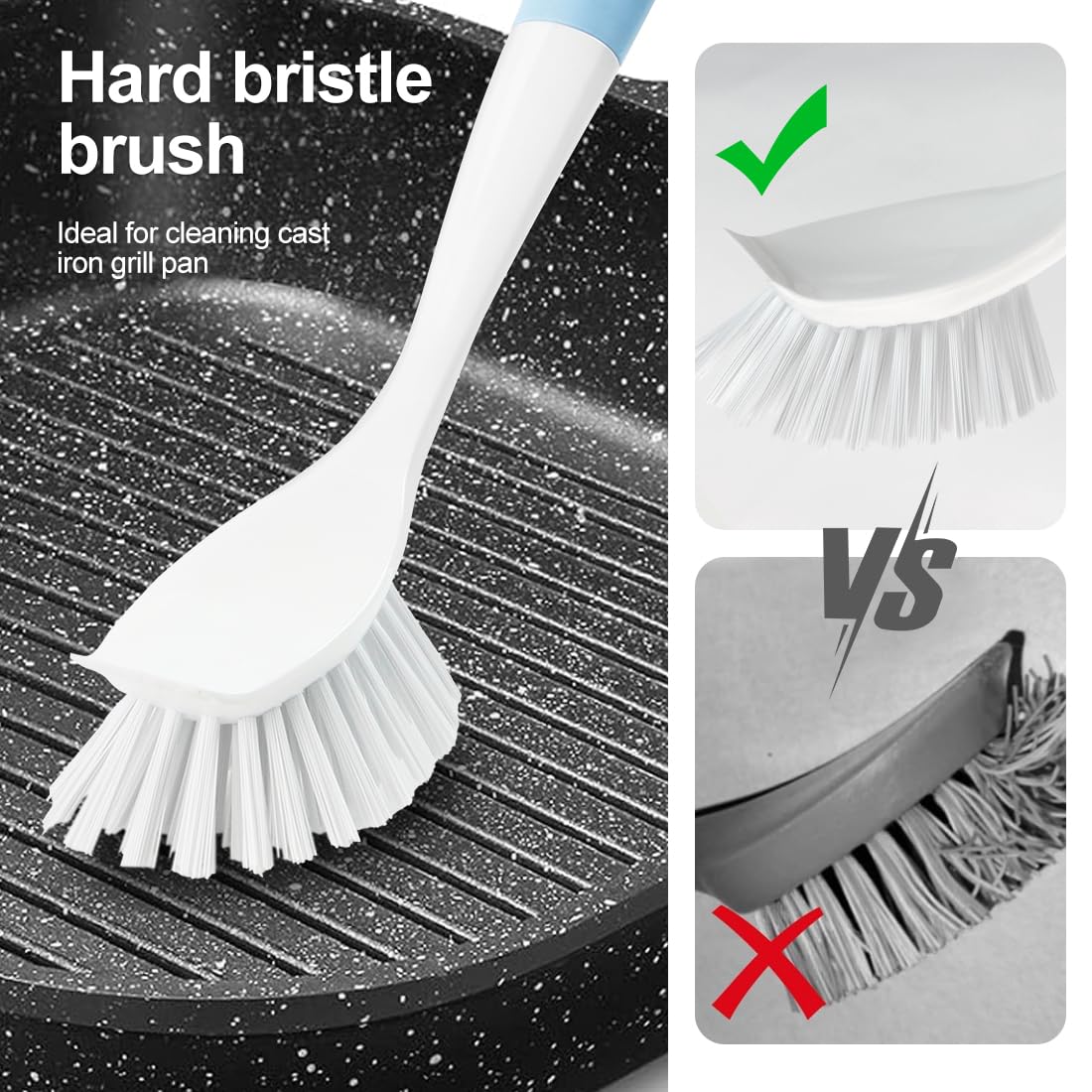 CQT Kitchen Diffusion Type Scrub Brush for Cleaning Dishes Pots Pan Sink and Bathroom with Comfortable Long Handle 4pack (Blue)