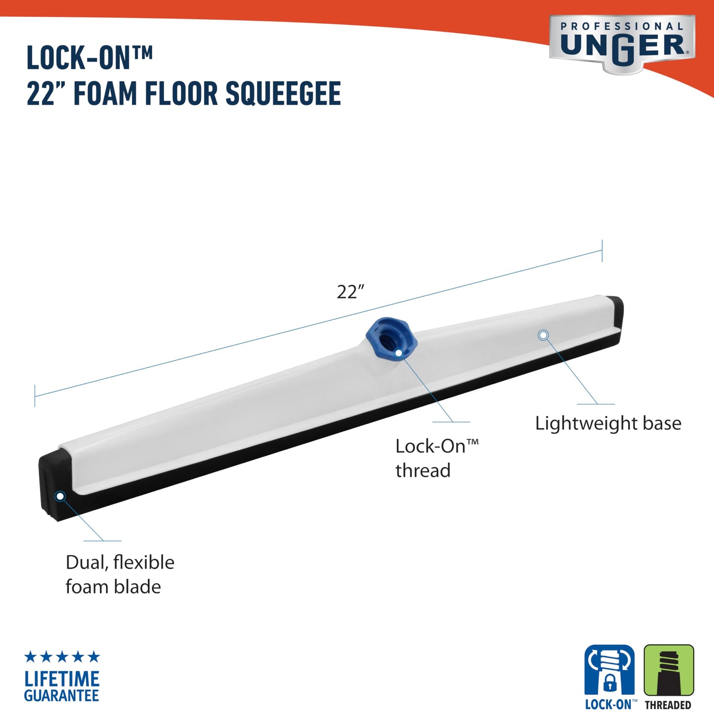 Unger - 961350 Professional AquaFlex Uneven Surface Floor Squeegee with Splash Guard, 22"
