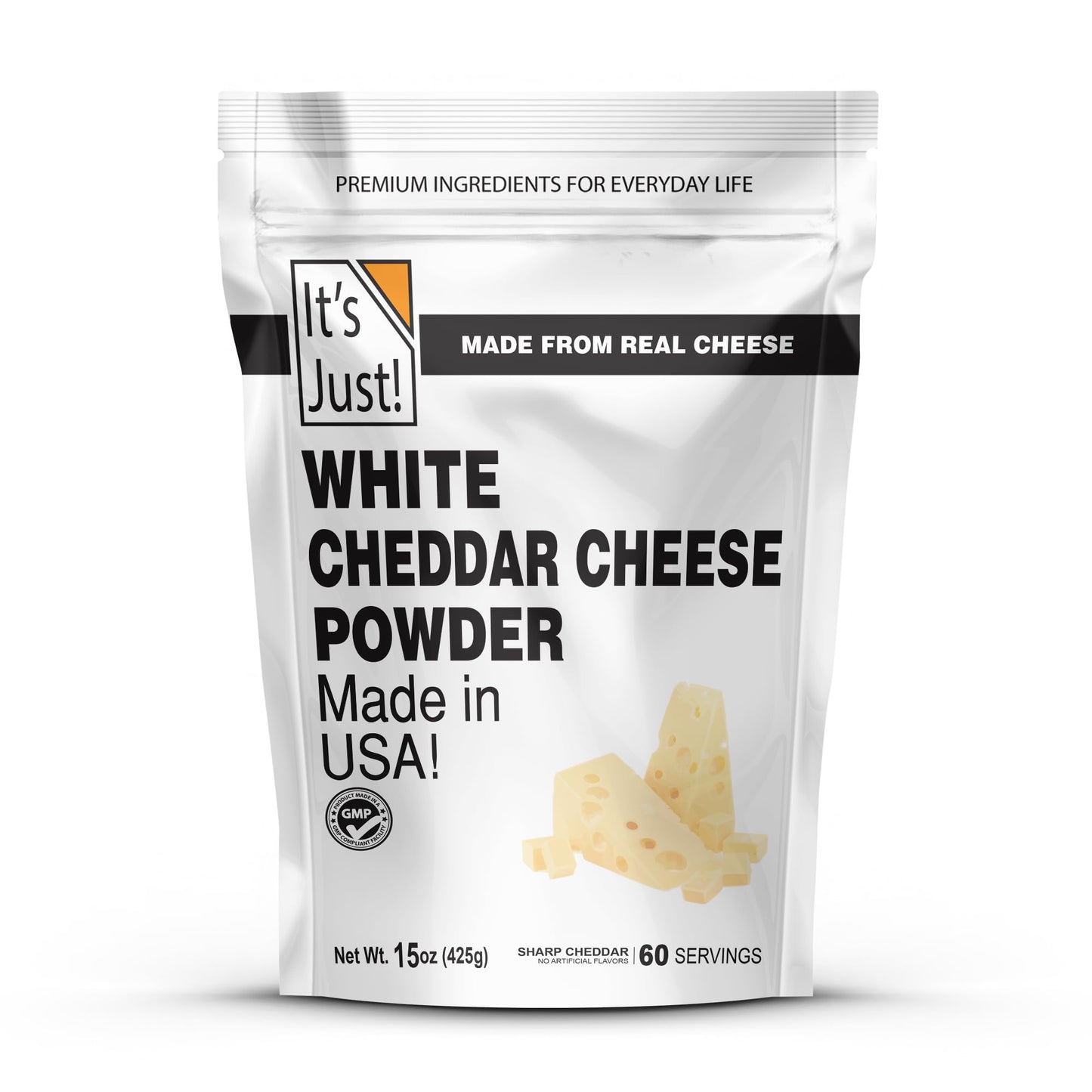 It's Just - White Cheddar Cheese Powder, Traditional Sharp Flavor, Made in USA, rBST/rBGH Hormone Free, 15oz, Shelf Stable, Make Cheese Sauce