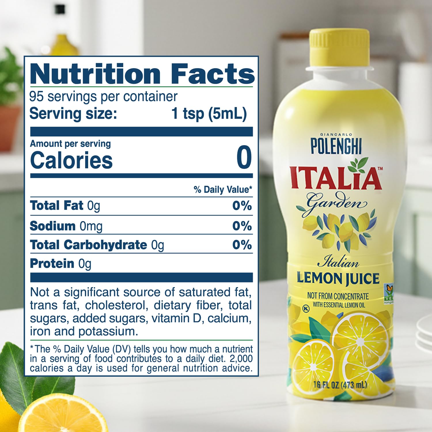 Italia Garden Italian Lemon Juice, Not From Concentrate, Real, Perfect for Cooking, Drinks, Marinades & More, Pure Citrus Flavor with Convenient