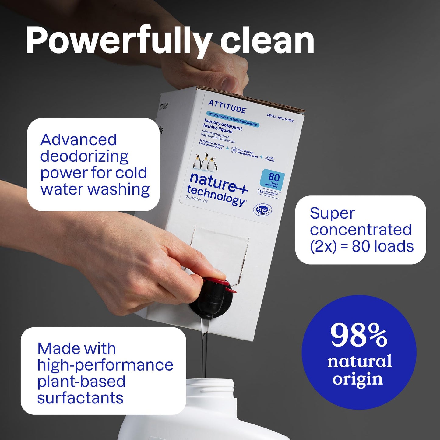 ATTITUDE Liquid Laundry Detergent Refill, EWG Verified, HE Compatible, Plant-Based & Vegan, Natural Laundry Soap, Summer Berries Scent, 80 Loads, 67.6