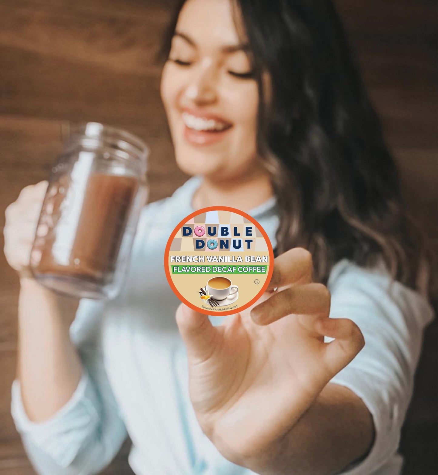 Double Donut Coffee Double Donut Decaf French Vanilla Coffee Pods, Medium Roast Single Serve French Vanilla Bean Decaf Flavored Coffee Pods For Keurig