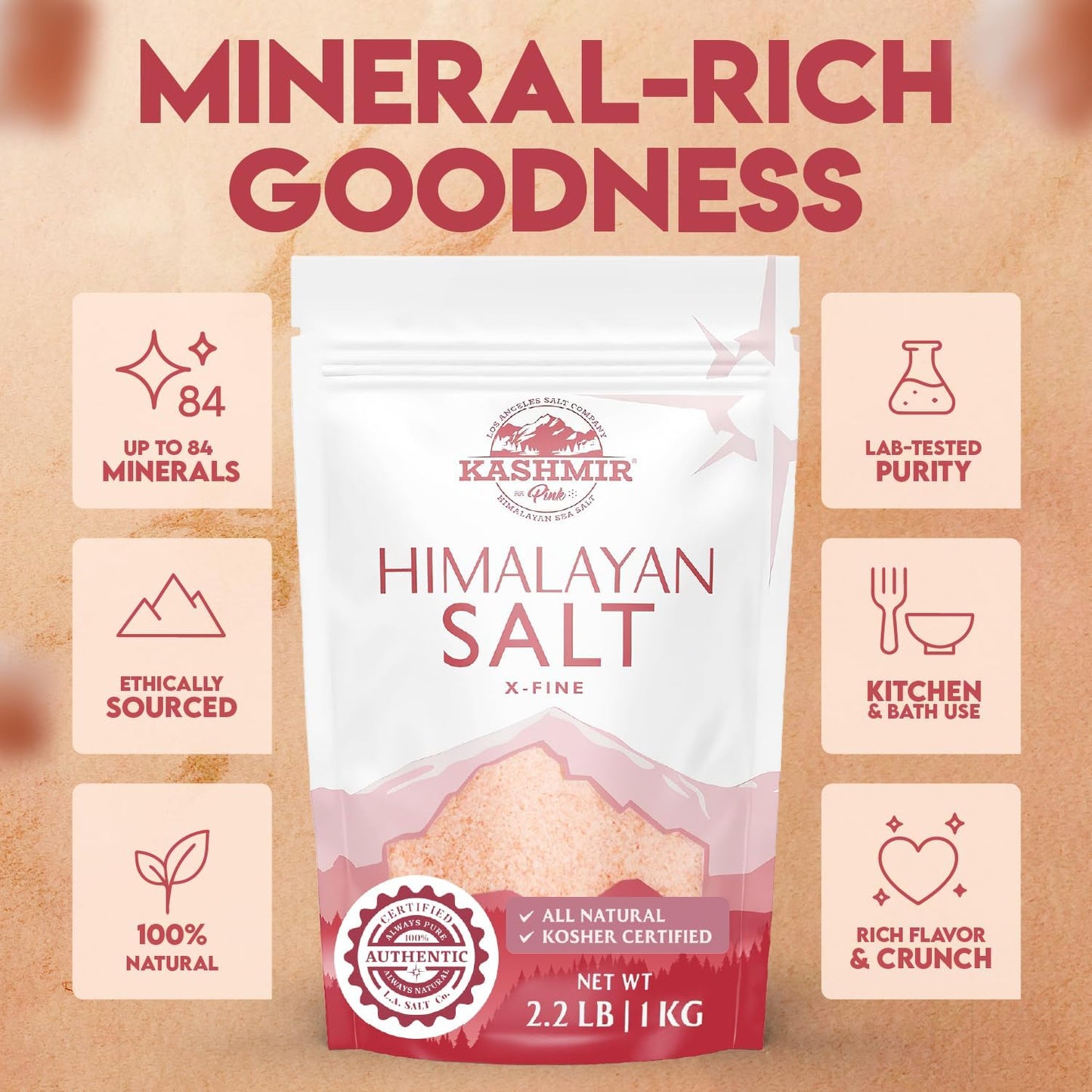 LA SALT CO Kashmir Pink Himalayan Salt X-FINE 2-55 lbs | Pure, Food Grade with 84 Trace Minerals | Supports Healthy Circulation & Helps Reduce