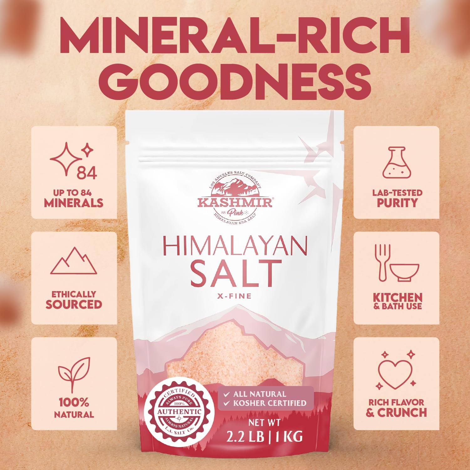 LA SALT CO Kashmir Pink Himalayan Salt X-FINE 2-55 lbs | Pure, Food Grade with 84 Trace Minerals | Supports Healthy Circulation & Helps Reduce