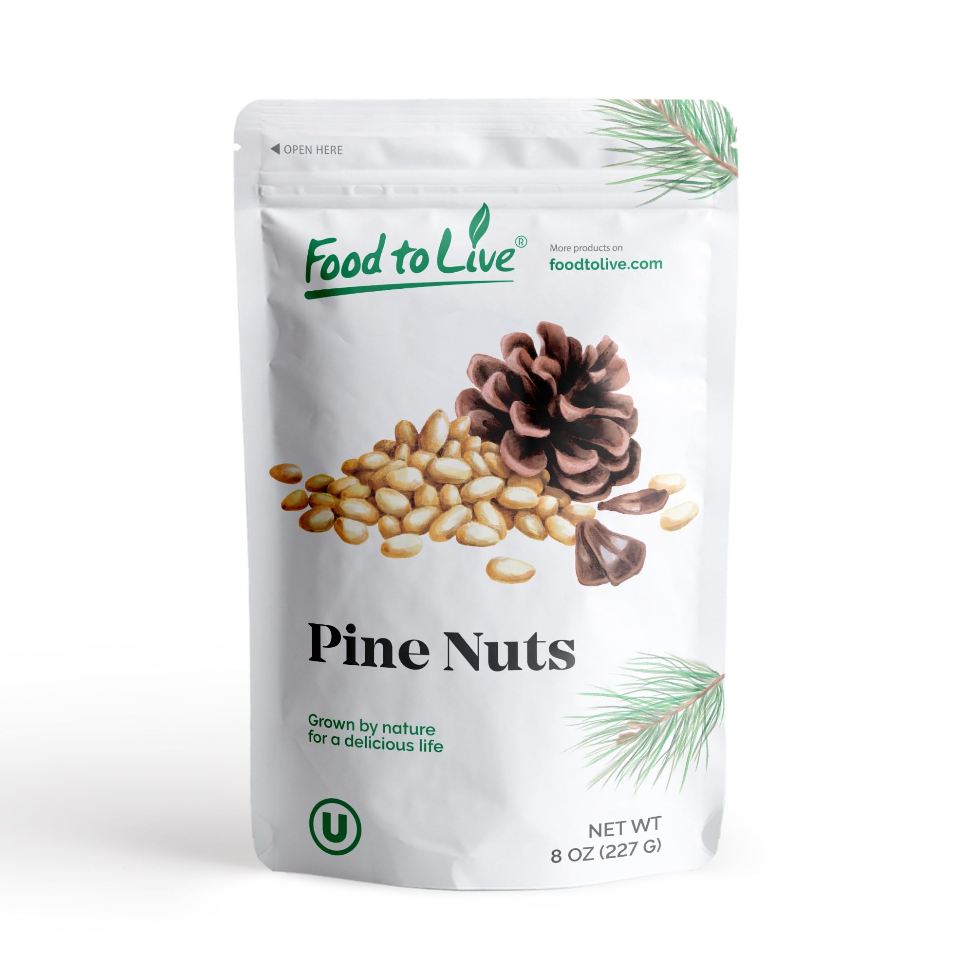 Food to Live Dry Roasted Pine Nuts, 8 Ounces- Naturally Tasty and Crunchy, Nutritious and Delicious, Perfect for Cooking, Baking and Snacking, Vegan