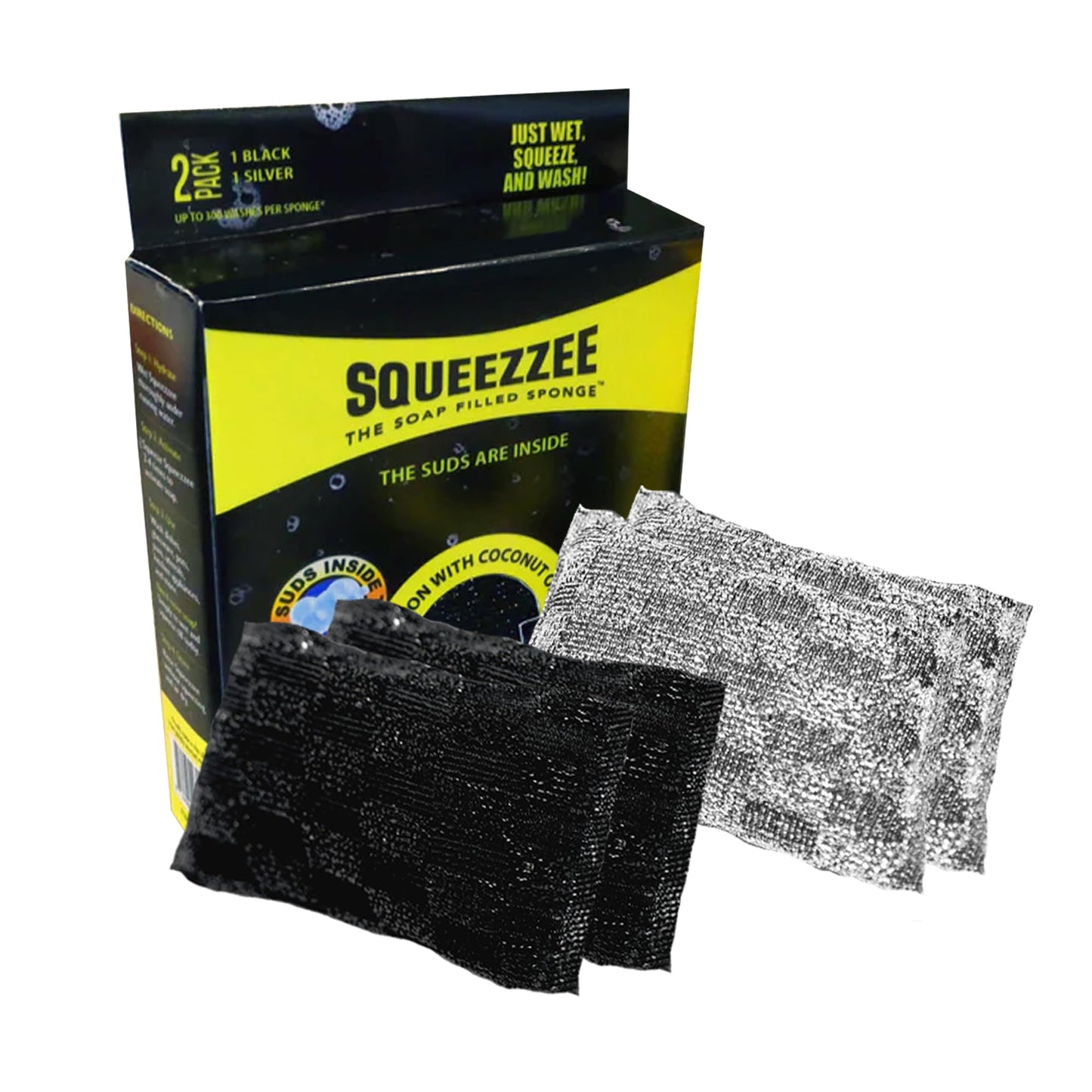 Squeezzee Soap Filled Scrubber Sponges - Non Scratch Scrubbing Sponge with Built-In Dishwashing Liquid Dish Soap - Double Sided Kitchen & Household