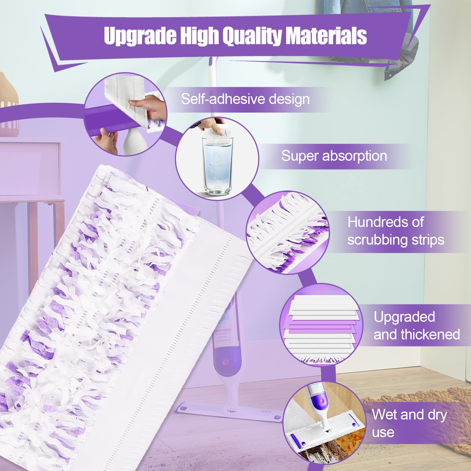 42 Pack Disposable Power Mop Pads for Swiffer PowerMop, 5X Power Mop Refills for Cleaning, 14-Layer Unscented Thickened Multi-Surface Replacement