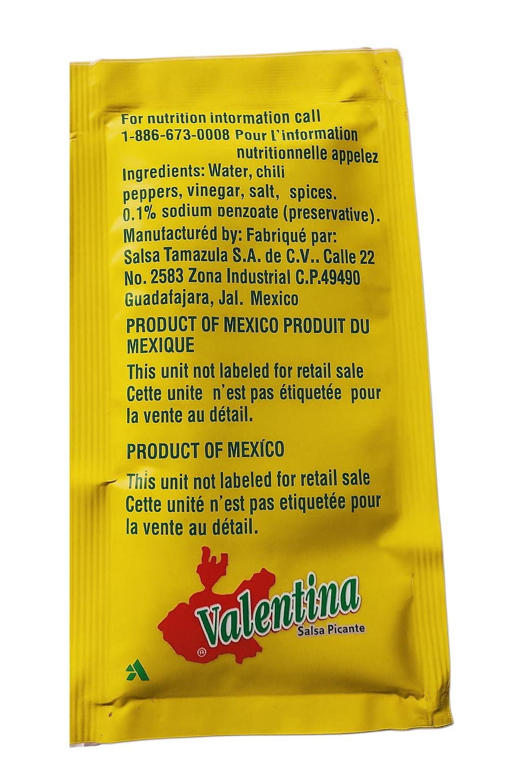 " Valentina Mexican Hot Sauce Picante Salsa Made From Chili Peppers Perfect For Chips Fast Foods Lunch Snacks or More 900 Packets of 0.3 Oz. (8 grams)