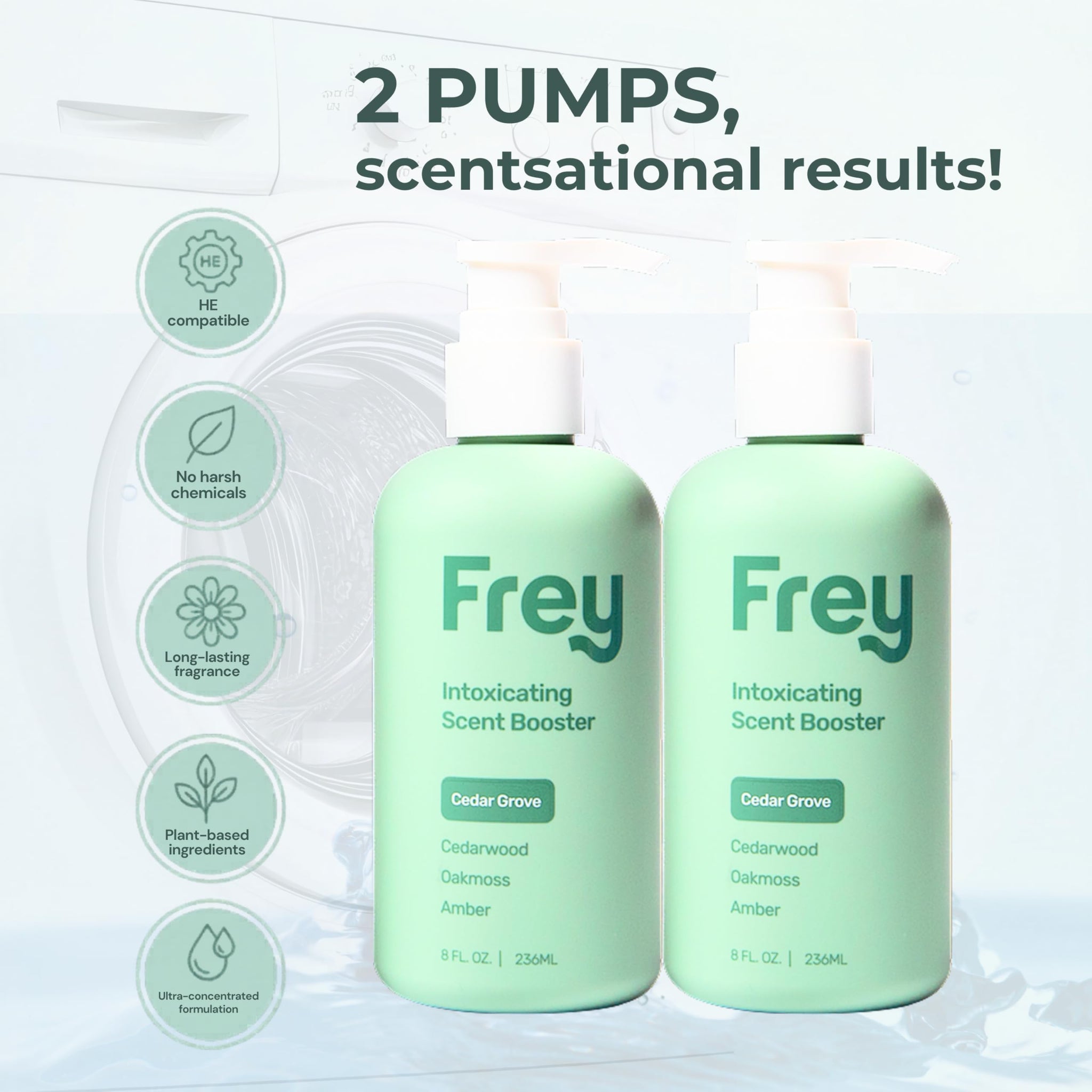 FREY In-Wash Laundry Scent Boosters - Fragrance Booster & Fabric Smell Deodorizer | Odor Eliminator for Fresh Scented Clothes (8 Fl (Pack of 2), Cedar