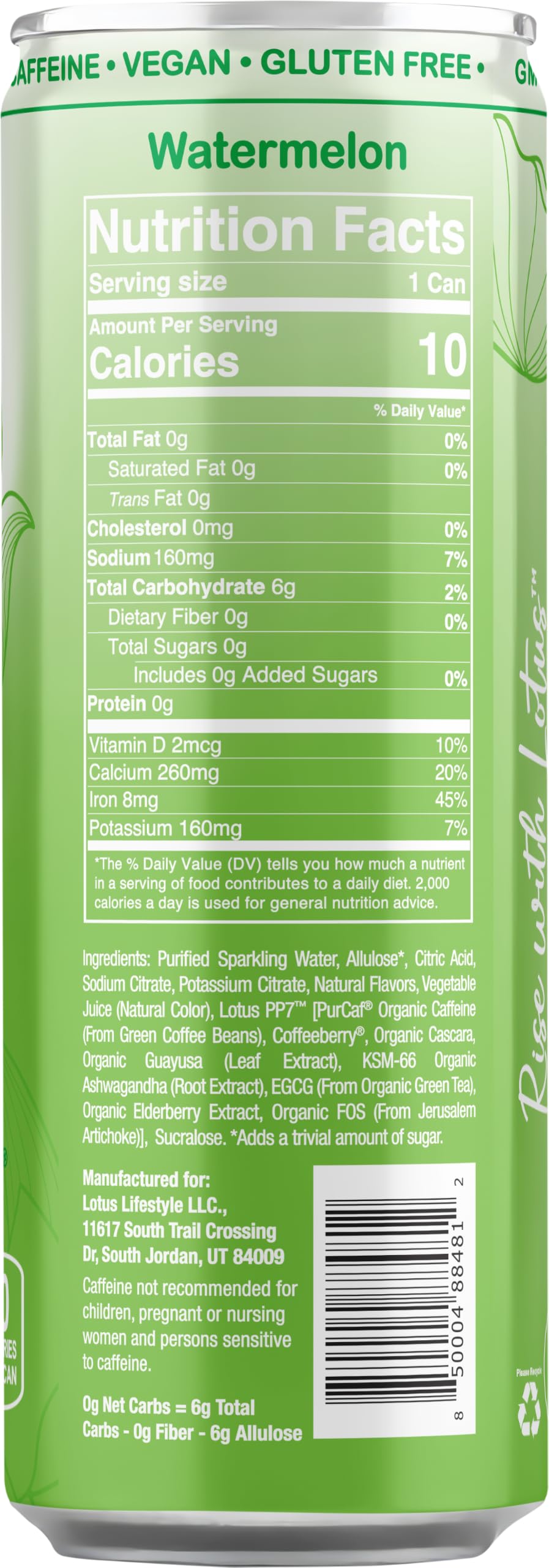 Green Lotus Watermelon Plant Power® Zero Sugar 160 mg, 12 Pack 12 oz Cans