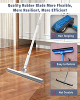 Qriveunet Heavy Duty Floor Squeegee for Concrete Floor- 16.7” Silicone Broom with Cloth Clip Design, 53” Extendable Window Cleaner, Bathroom Mop