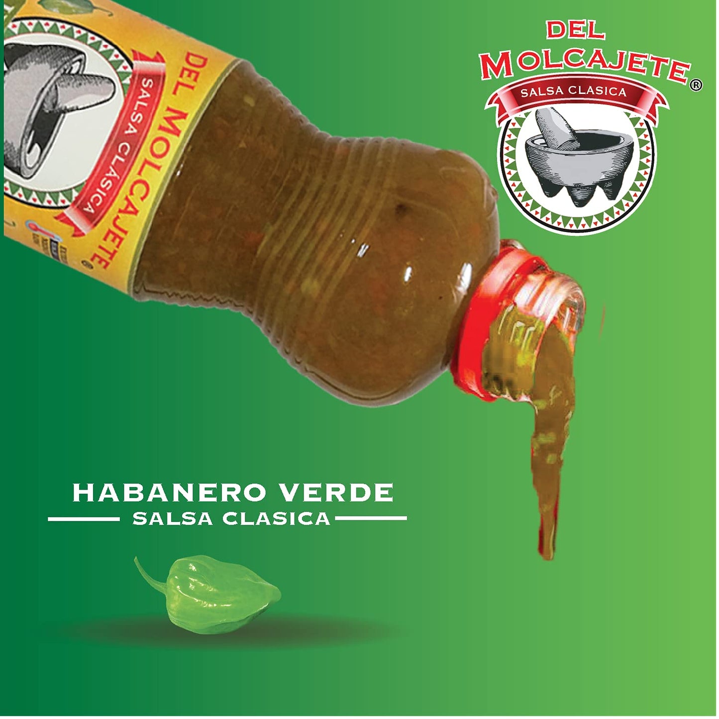 Del Molcajete Habanero Verde Salsa Clasica 12-pack
