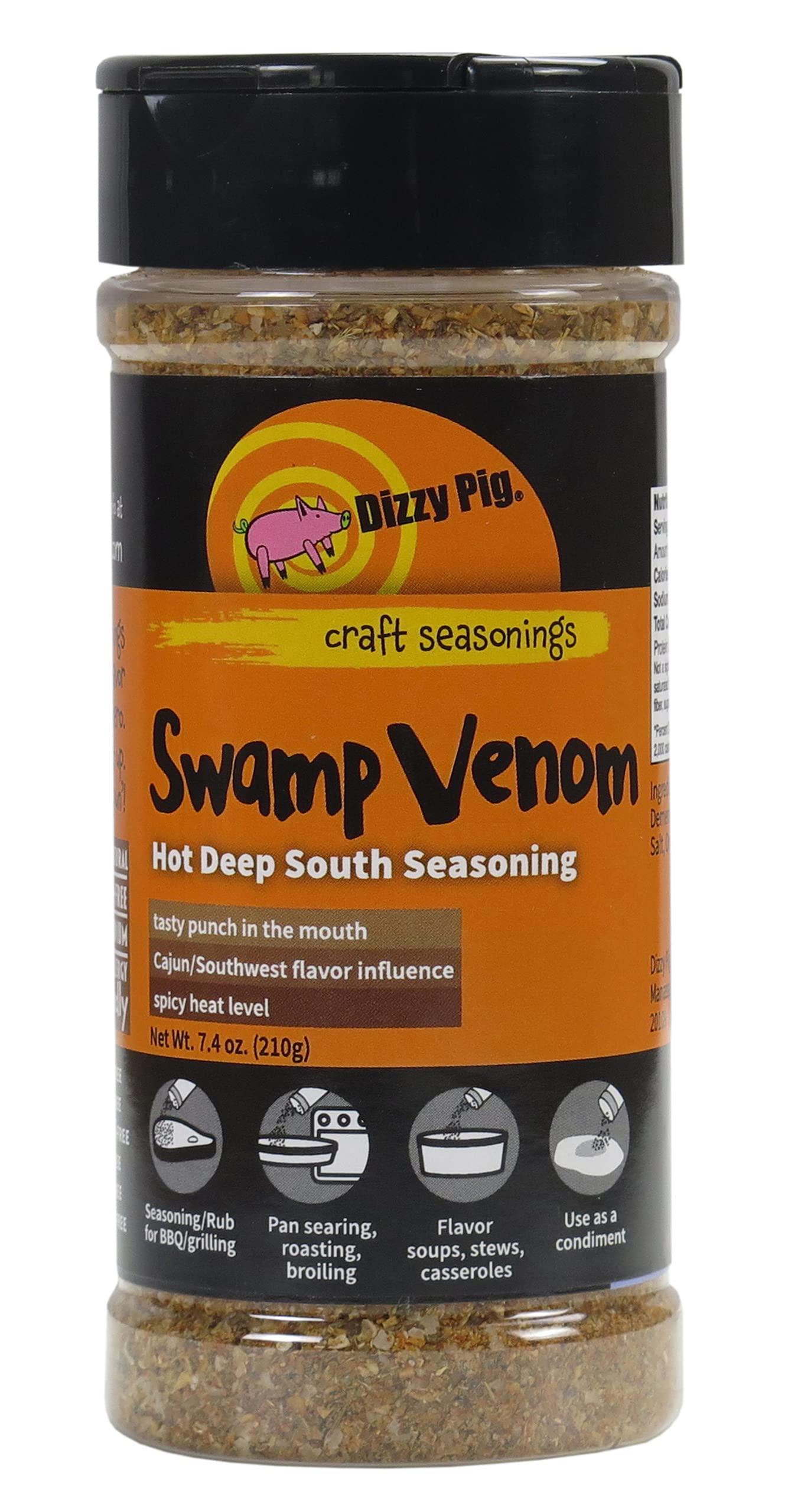 Dizzy Pig Swamp Venom Hot Deep South Seasoning Rub (8oz Shaker) - Seasons 30+lbs of Food - Hand Made in the USA - MSG Free, Gluten Free
