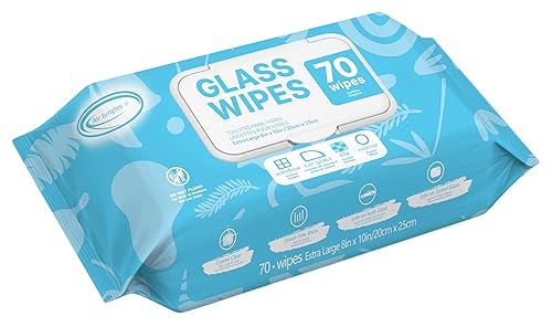 Air Jungles Glass Cleaner Wipes 70 Count, No Cloth Needed, XL 10" x 8" Streak Free Cleaning Wipes for Windows, Mirrors, Car Windshield, Removes