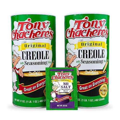 Tony Chachere's Creole and Cajun Seasoning Canisters (2 Pack + Packet) (2 Pack, Original with No Salt Packet)