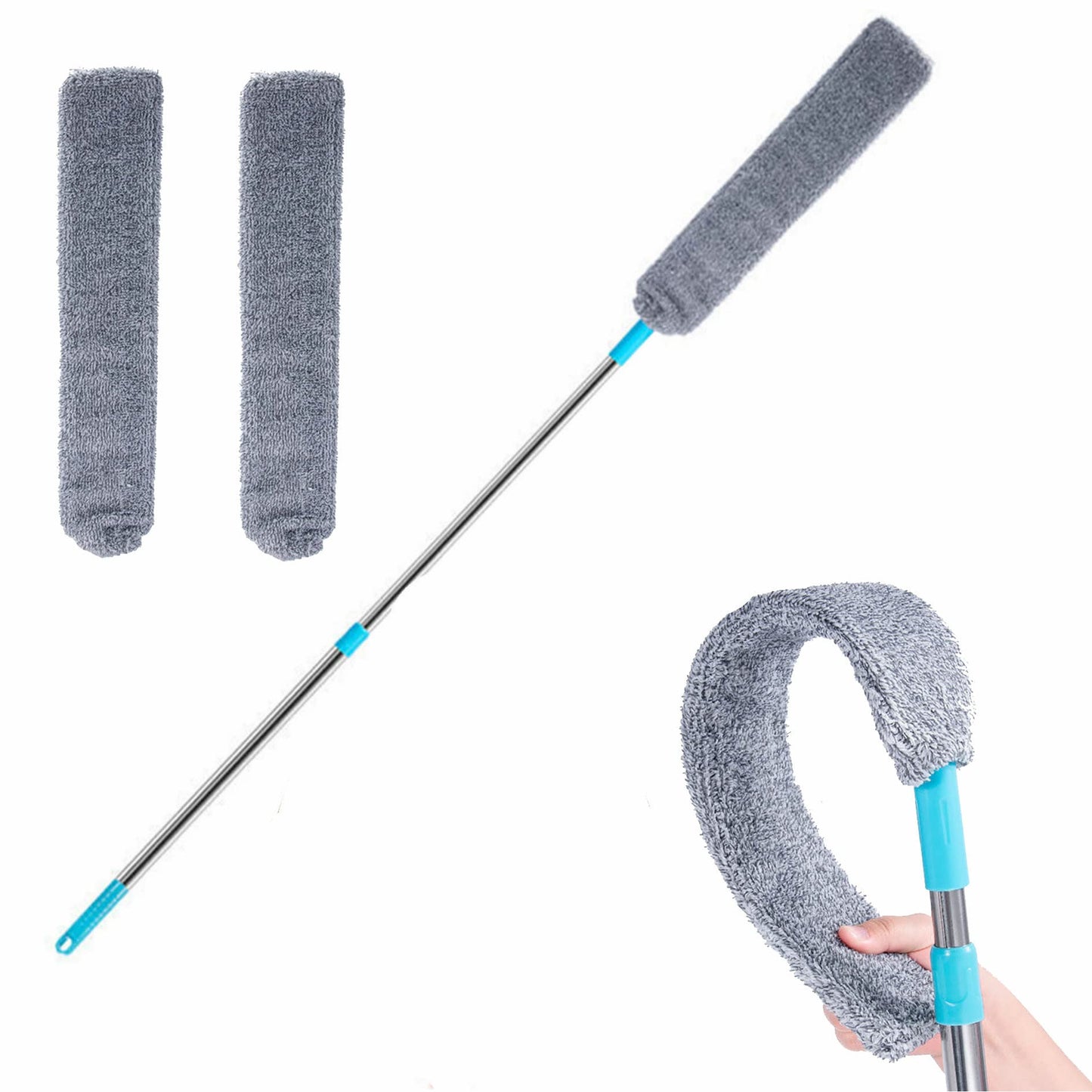 Retractable Gap Dust Cleaner Under Appliance Microfiber Duster Dust Brush with Extension Pole (36 to 49 inches) Cleaning Duster for Bed High Ceilings