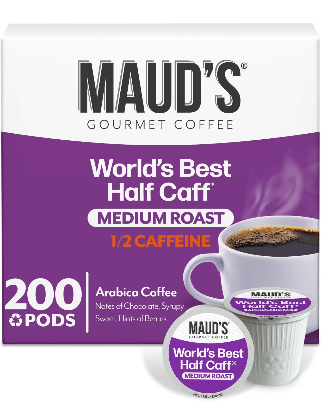Maud's Half Caff Coffee Pods, 200 ct, Medium Roast Coffee in Single Serve Pods - 100% Arabica Coffee, Compatible with Keurig K Cups Maker