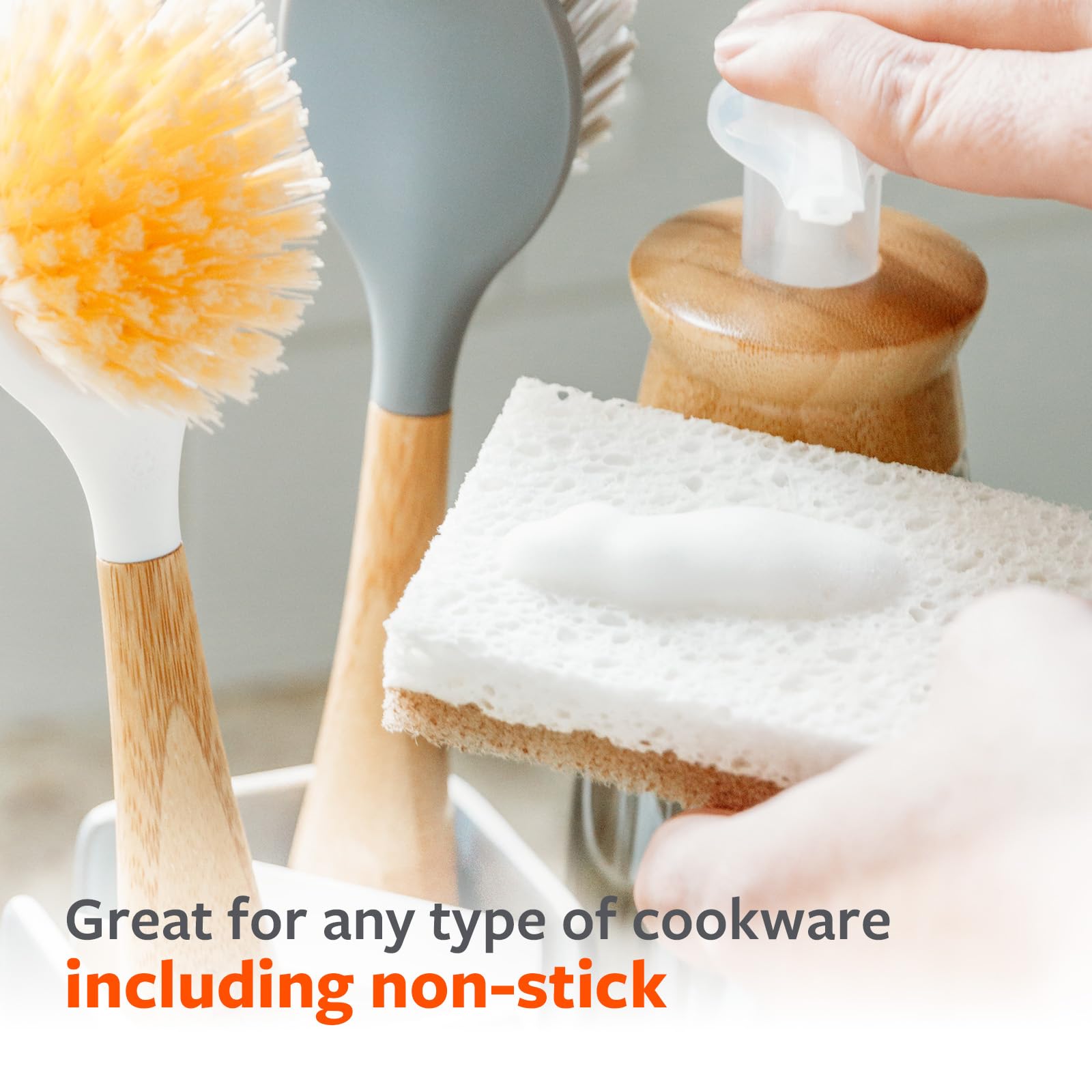 Full Circle Walnut Scrubber Sponges, Pack of 2 - Dual-Sided, Plant-Based & Recycled Kitchen Sponges, Gentle on Nonstick Cookware