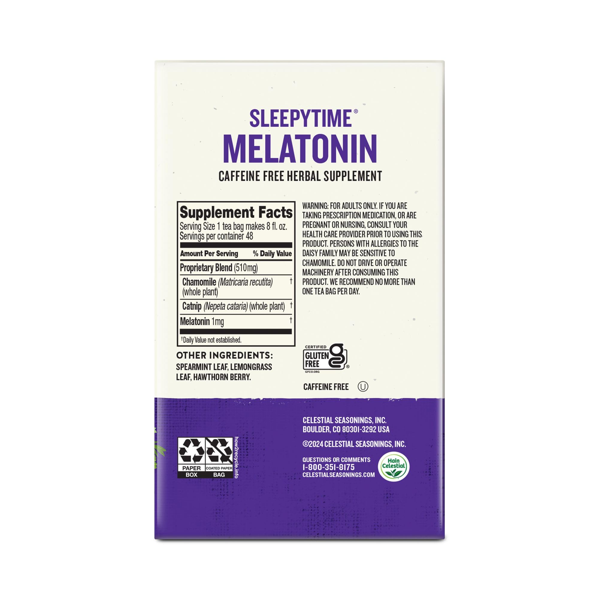 Celestial Seasonings Sleepytime Wellness Melatonin, 48 Herbal Tea Bags