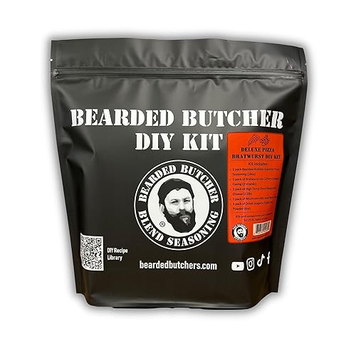 Bearded Butchers DELUXE Pizza Bratwurst DIY Kit - Make Flavorful Custom Brats at Home - Includes Supreme Pizza Seasoning, Mozzarella Cheese