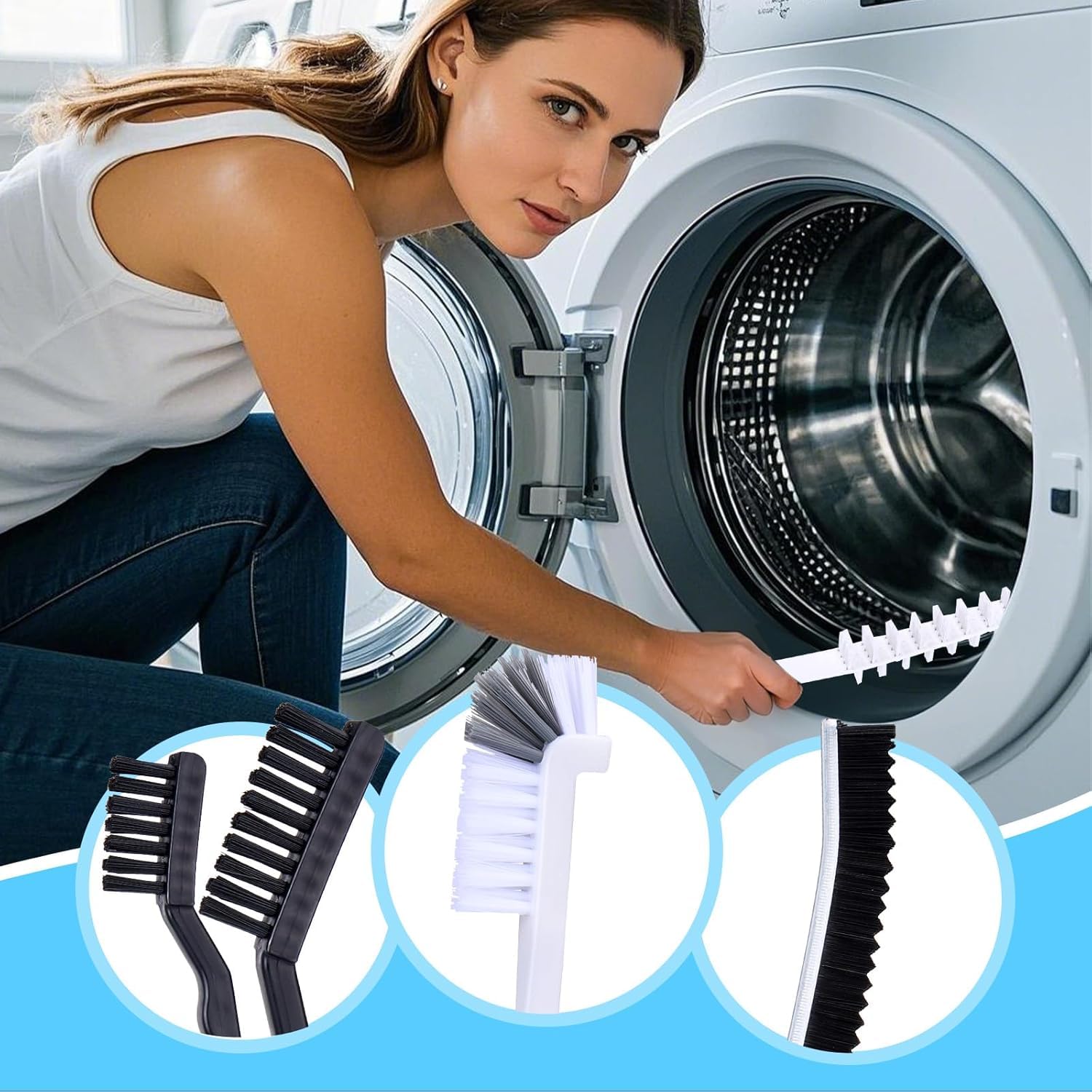 Washing Machine Cleaning Brush Set, 6-Piece Front Load Washer Cleaner Kit with Drum Slot Brush, Crevice Brushes for Rubber Seal