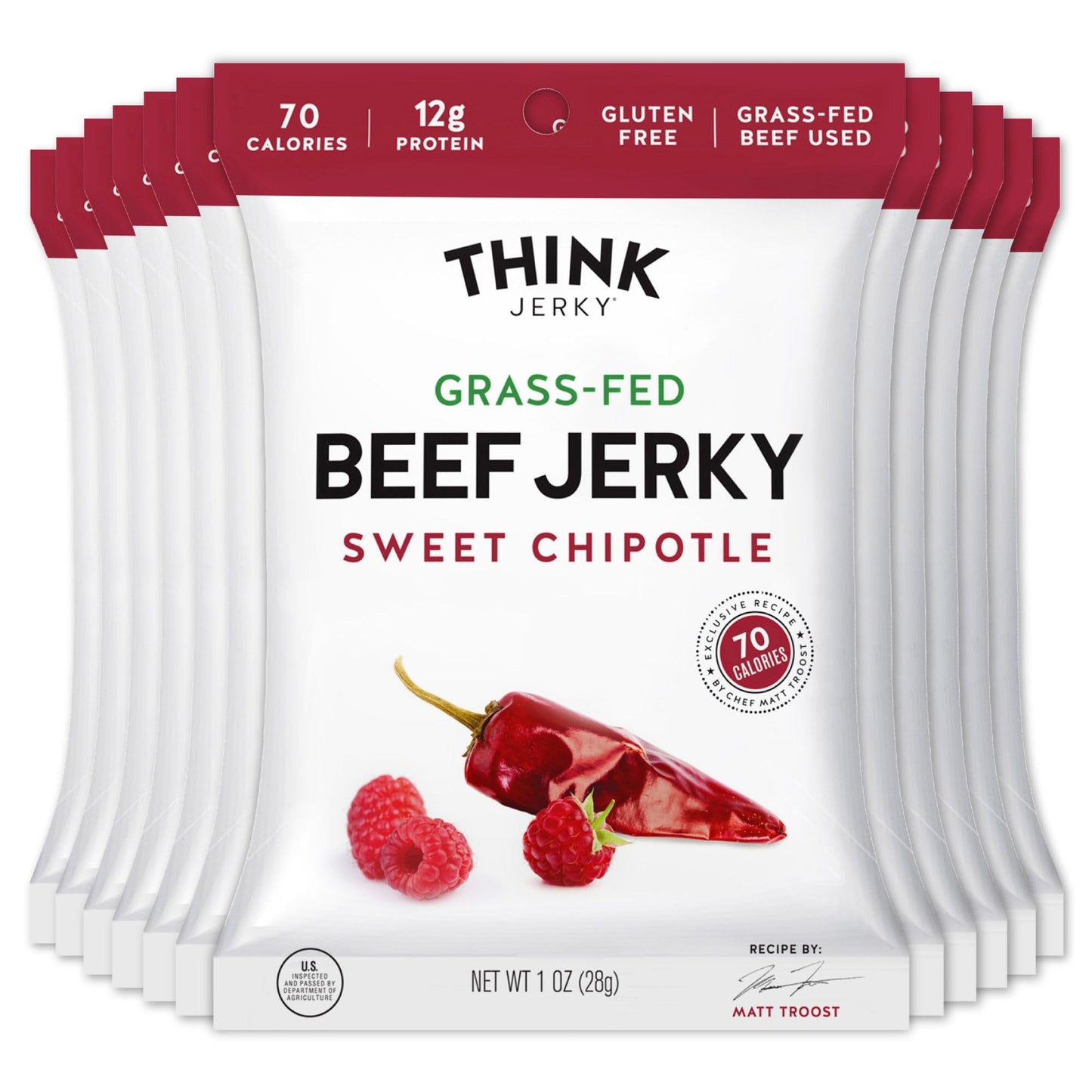 Think Jerky Sweet Chipotle Beef Jerky, Grass-Fed High Protein Beef, Gluten Free, No Antibiotics or Nitrates, Healthy Chef Crafted Recipe, Low Calorie