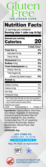 Joy Gluten-Free Ice Cream Cones Cake Cups, 1.75 Ounce, 12 Count