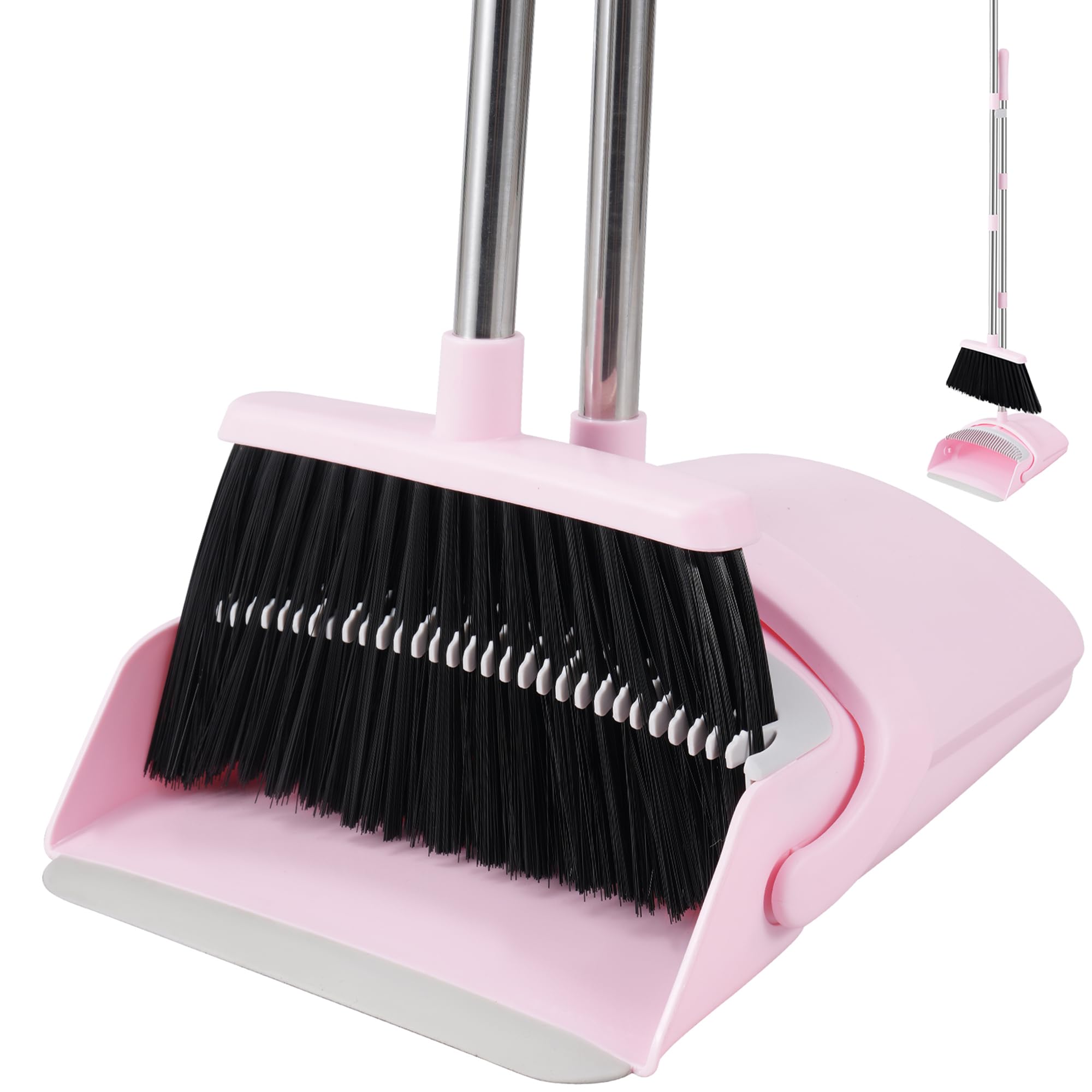 BSKLIN Broom and Dustpan Set for Home, 52” Long Handle Broom with Dustpan Combo Set with Dust Pan Teeth to Clean Hair Sweeping Set for Kitchen