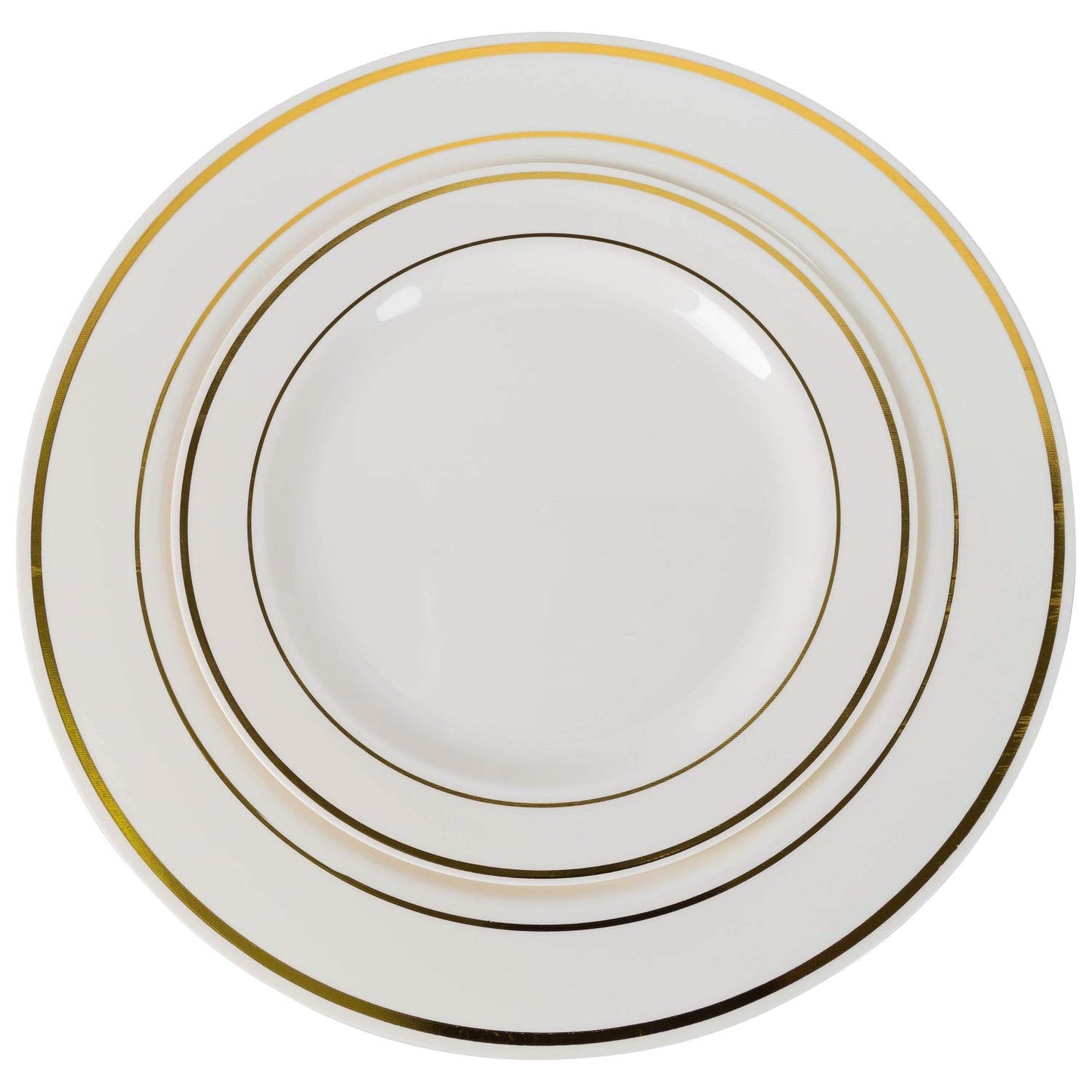 Exquisite 40 Gold Line Plastic Plates (20-dinner 20-dessert) Set Premium Heavyweight Plastic Wedding Like China
