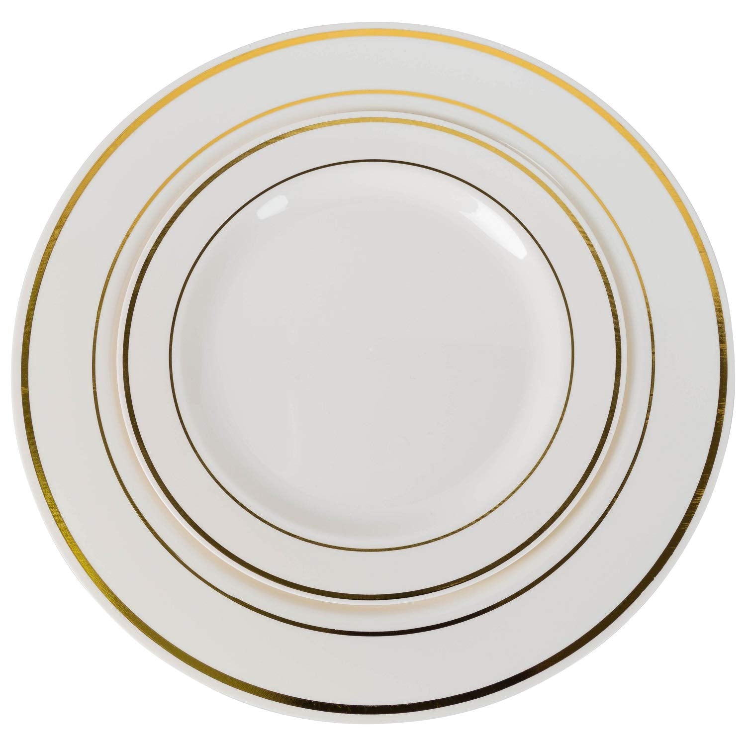 Exquisite 40 Gold Line Plastic Plates (20-dinner 20-dessert) Set Premium Heavyweight Plastic Wedding Like China