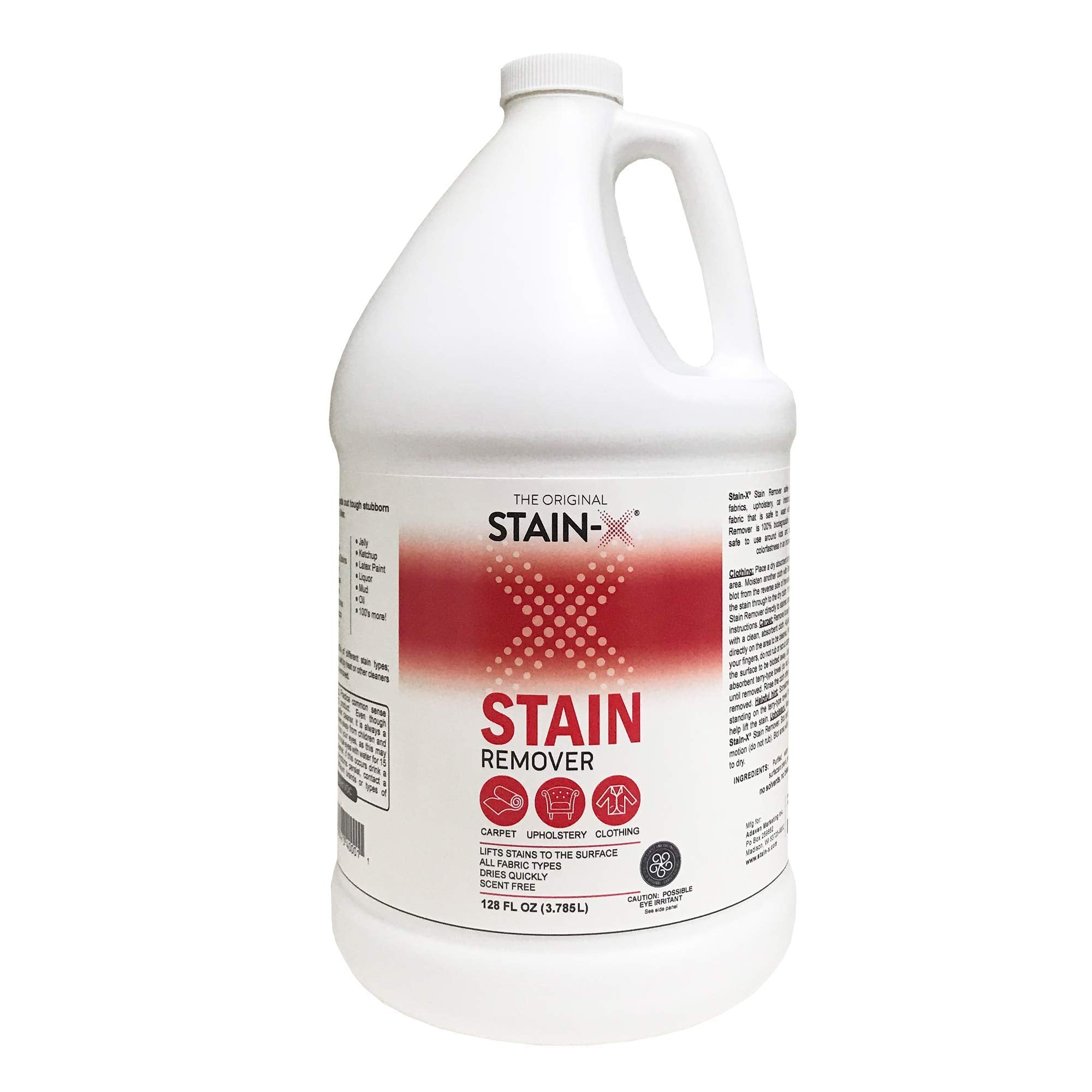 STAIN-X Cleaner | Effective Stain Remover for Laundry, Carpet, Clothing, Upholstery and Other Washable Fabrics - Value Pack (128 oz)