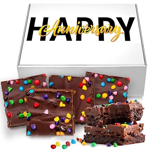 Happy Anniversary Brownies Gift Basket | Gifts For Women Men Husband Wife Couples | Fresh Bakery Fudge Brownie Cake Treats | Nut Free | Kosher