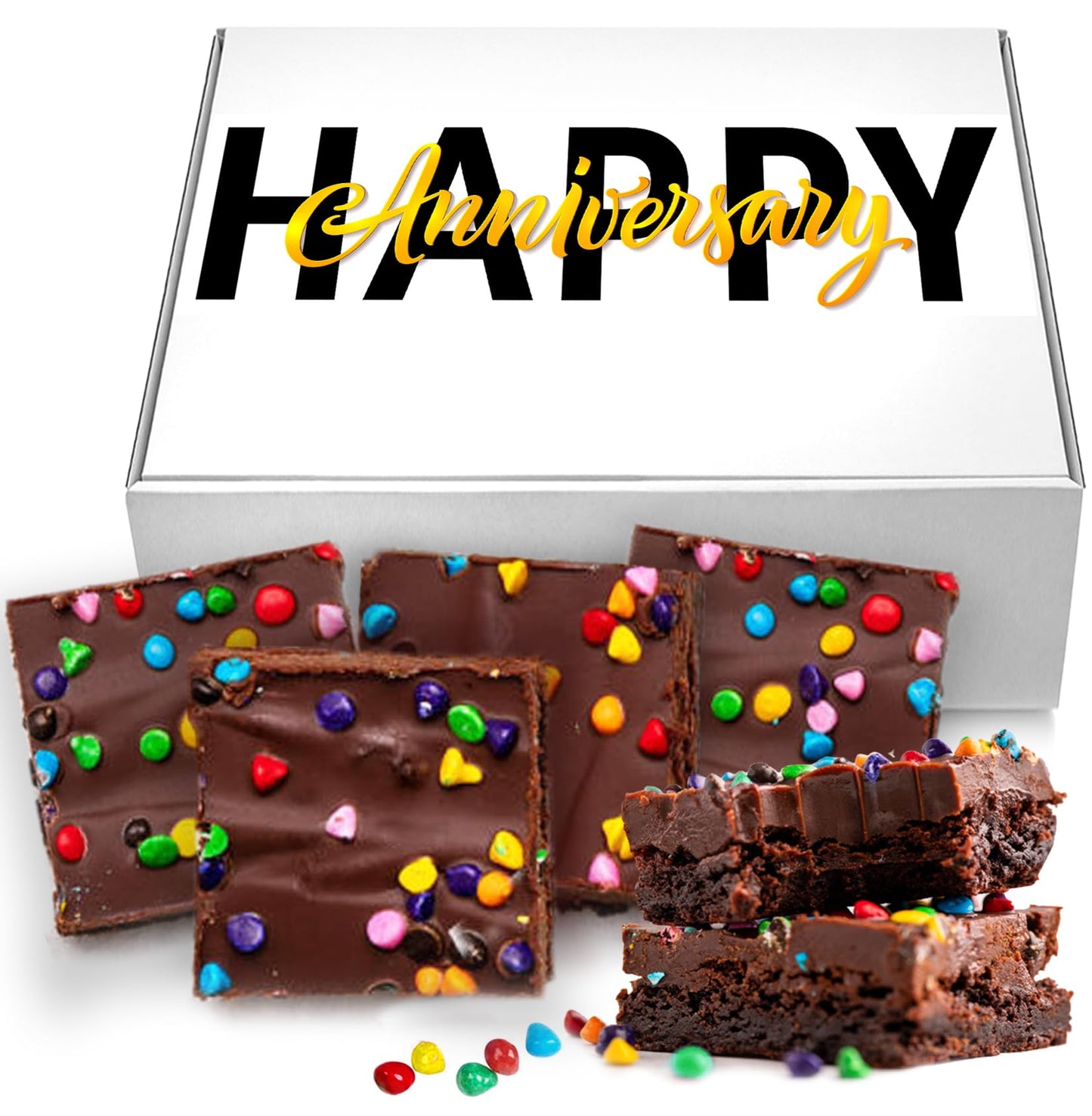 Happy Anniversary Brownies Gift Basket | Gifts For Women Men Husband Wife Couples | Fresh Bakery Fudge Brownie Cake Treats | Nut Free | Kosher