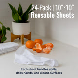 Zero Waste Reusable Paper Towels, Organic Cotton Flannel Wipes for Kitchen, Bathroom, Hand Drying, Pet Messes, and Counter Cleaning, White, 24-Pack