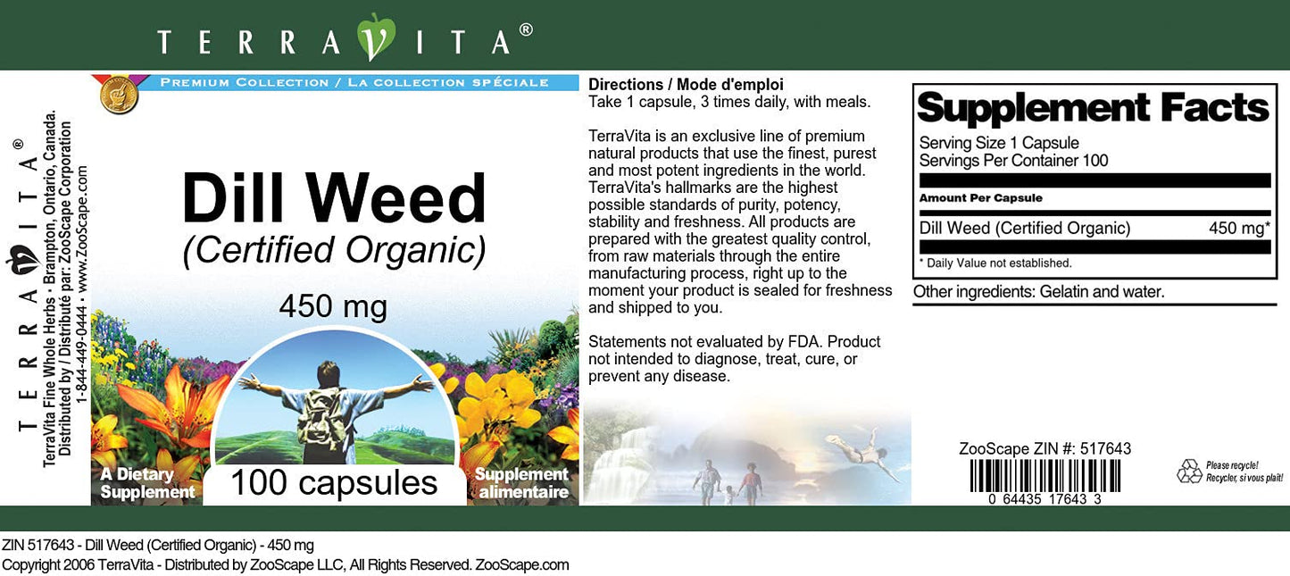 Dill Weed (Certified Organic) - 450 mg (100 Capsules, ZIN: 517643) - 3 Pack