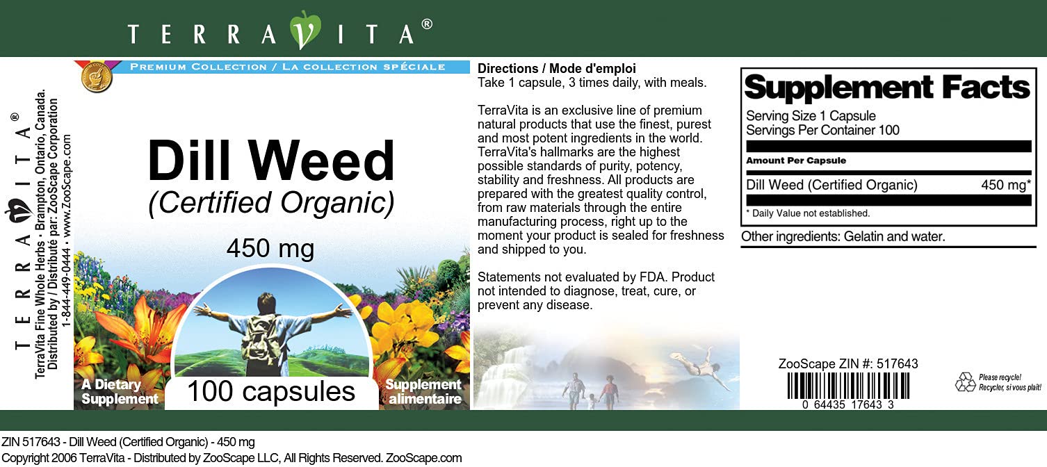 Dill Weed (Certified Organic) - 450 mg (100 Capsules, ZIN: 517643) - 3 Pack