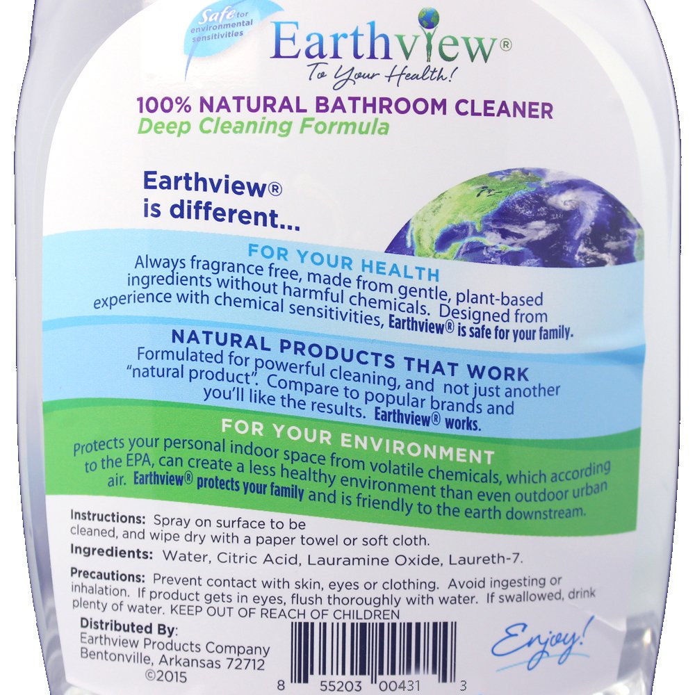 Earthview Bathroom Cleaner, Fragrance Free, 2 pk/ 32 oz- Designed for Environmental Sensitivities (MCS, EI, MI)