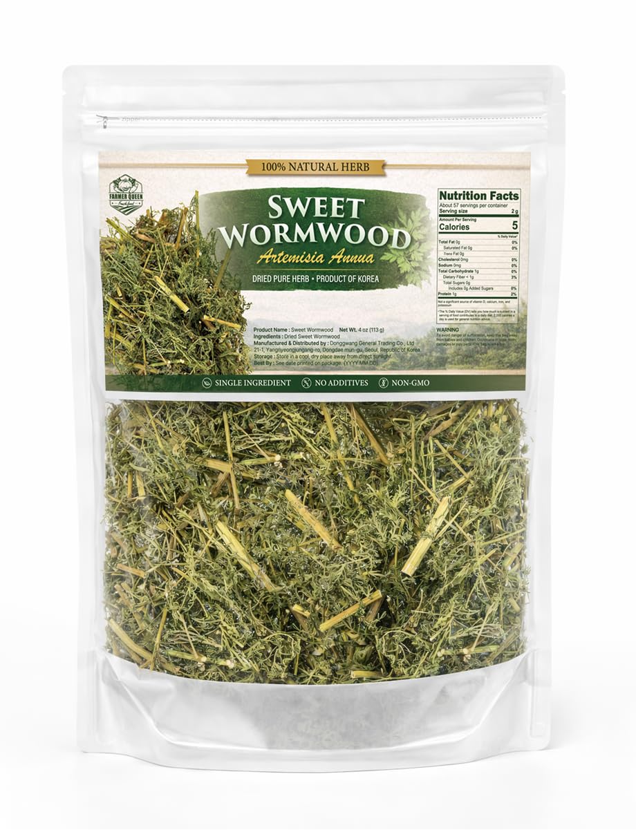 Dried Korean Sweet Wormwood Artemisia Annua (Dried Loose Leaves 4oz) Farmer Queen Tea Hand-Selected Leaves, Minimized Thick Stems Selected Mainly