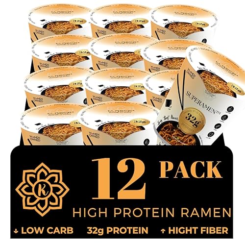 KLDSCP Protein Ramen Instant Noodles Soup “Spicy” Beef Flavor, 32g High Plant-Based Protein, 12 Packs, Non-Fried, Vegan, Low Fat, Non-GMO, Egg & Dairy