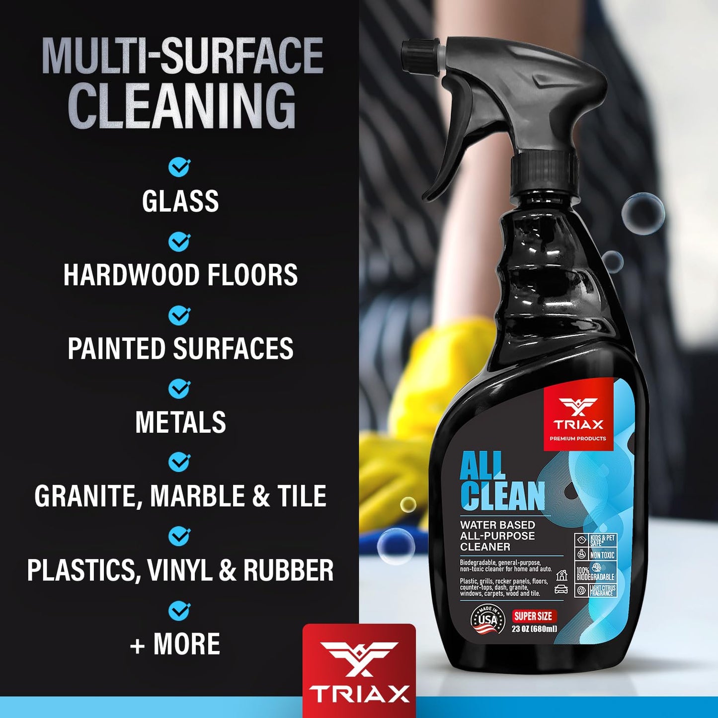 Triax Automotive All Purpose Cleaner, Biodegradable, Non-Toxic, Water-Based | Citrus Scent, Professional Strength, Multi-Surface | All Clean for Car