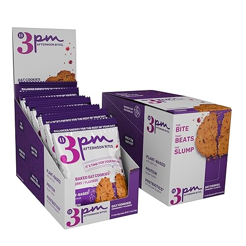 3PM Afternoon Bites Cranberry Flaxseed Functional Cookies, with Postbiotics and 5g of Protein, box of 12 individually wrapped cookies